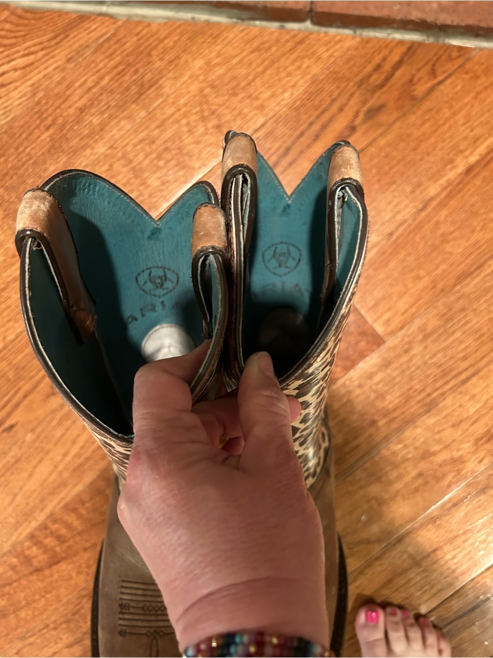 Ariat Leopard Print Western Cowboy Boots with Tan Leather - Picture 3 of 6